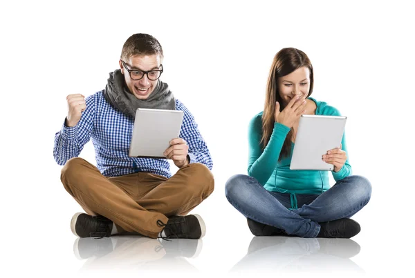 Man and woman with tablet — Stock Photo, Image