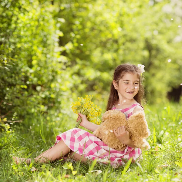 Girl with teddy — Stock Photo, Image