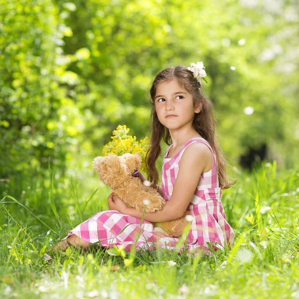 Girl with teddy — Stock Photo, Image