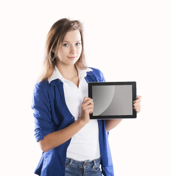 Mulher com tablet pc — Fotografia de Stock