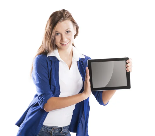 Frau mit PC-Tablet — Stockfoto