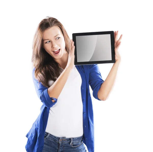 Vrouw met tablet pc — Stockfoto