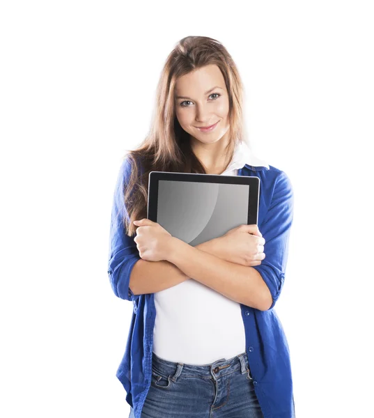 Vrouw met tablet pc — Stockfoto
