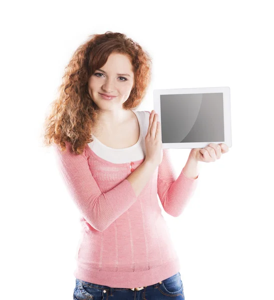 Mulher com tablet pc — Fotografia de Stock