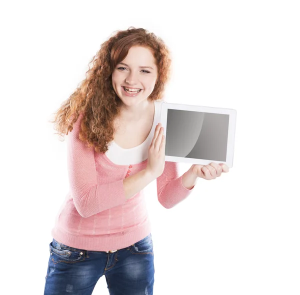 Mulher com tablet pc — Fotografia de Stock