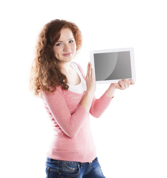 Vrouw met tablet pc — Stockfoto