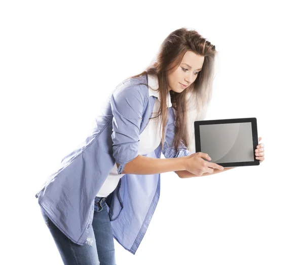 Vrouw met tablet pc — Stockfoto