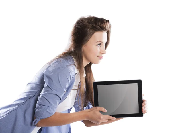 Vrouw met tablet pc — Stockfoto