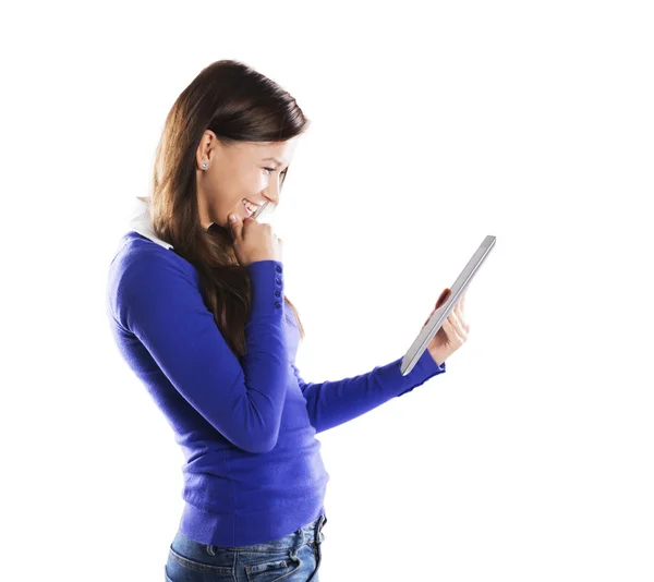 Frau mit PC-Tablet — Stockfoto