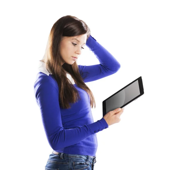 Frau mit PC-Tablet — Stockfoto