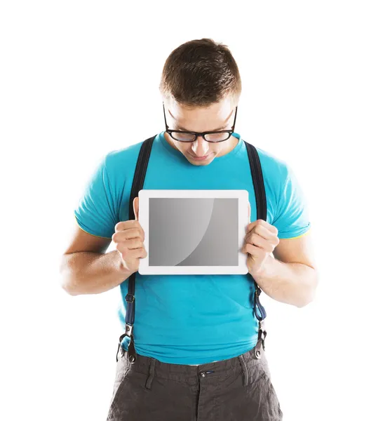 Man met pc-tablet — Stockfoto