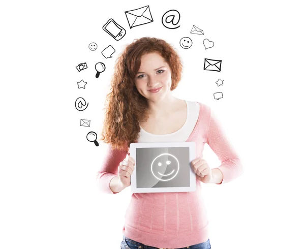 Menina com tablet — Fotografia de Stock