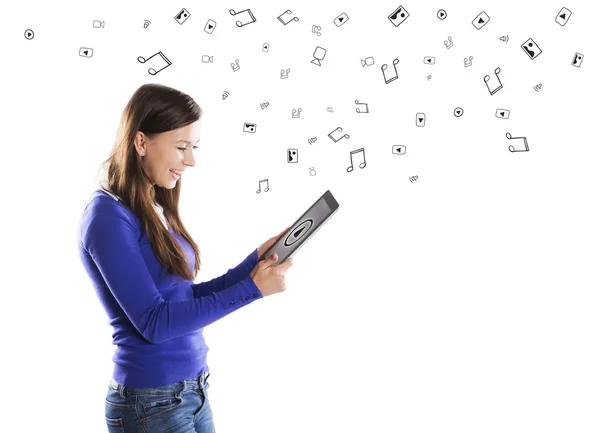 Menina com tablet — Fotografia de Stock