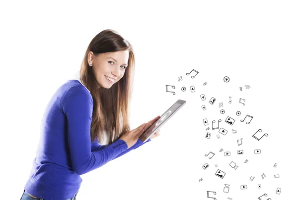 Girl with tablet — Stock Photo, Image