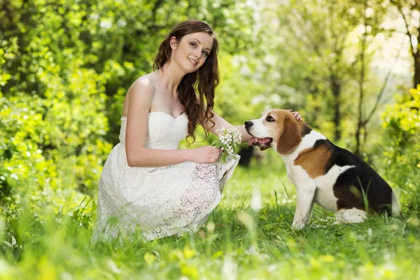 Mulher com cão — Fotografia de Stock