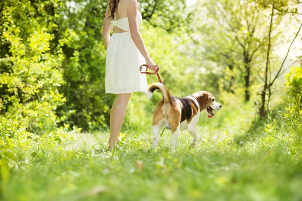 Frau mit Hund — Stockfoto