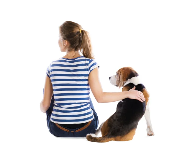 Perro y mujer en el estudio — Foto de Stock