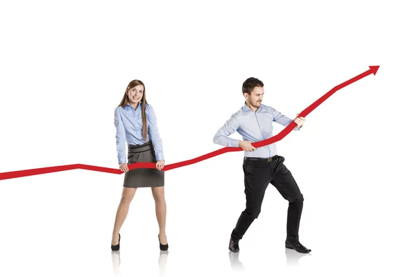 Vrouw en man met statistieken curve — Stockfoto