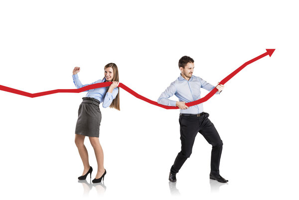 Женщина и мужчина с кривой статистики
