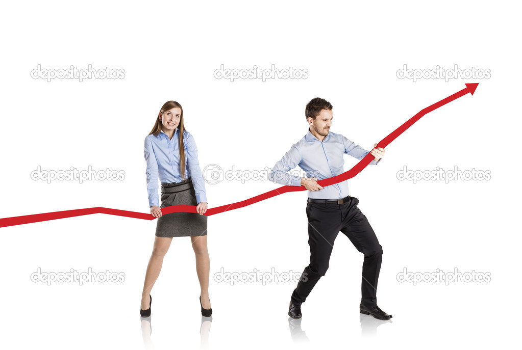 Woman and man with statistics curve