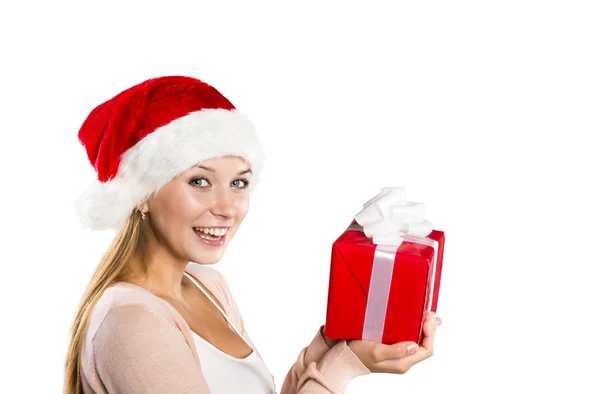 Hermosa mujer de Navidad con regalo — Foto de Stock