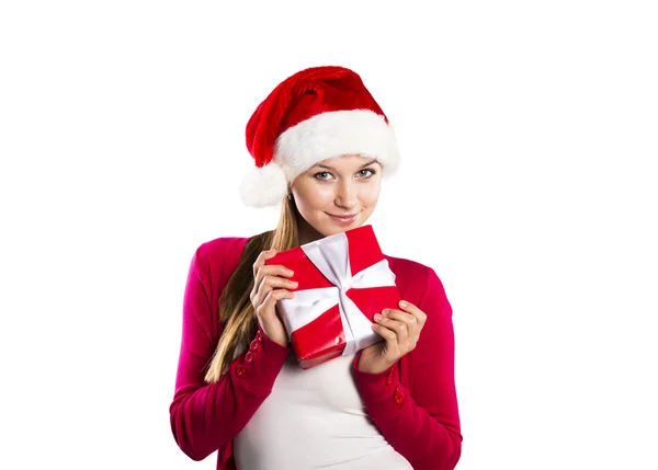 Bella donna di Natale con regalo — Foto Stock