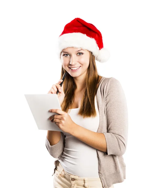 Bella donna con cappello di Natale — Foto Stock