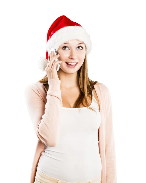 Piękna kobieta z hat Bożego Narodzenia — Zdjęcie stockowe