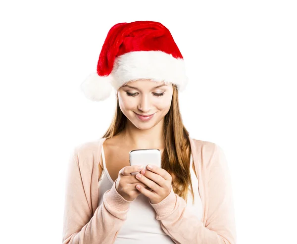 Mooie vrouw met kerst hoed — Stockfoto