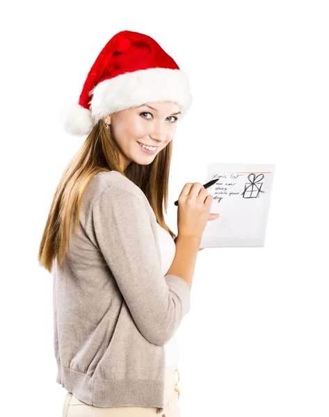 Bella donna con cappello di Natale — Foto Stock