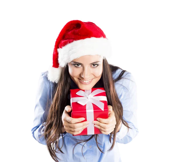 Mooie vrouw met kerst gift — Stockfoto