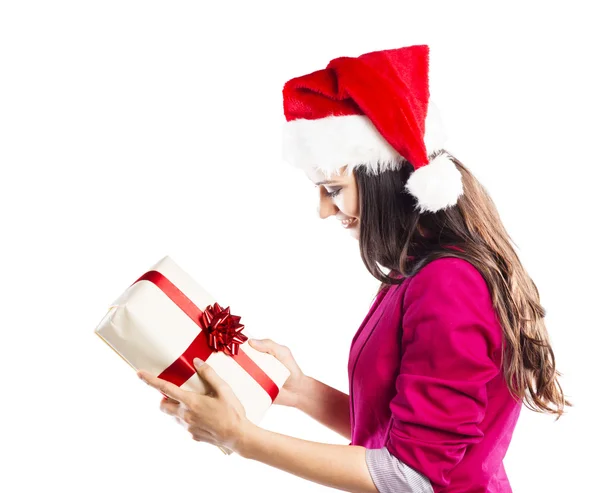 Beautiful woman with christmas gift — Stock Photo, Image