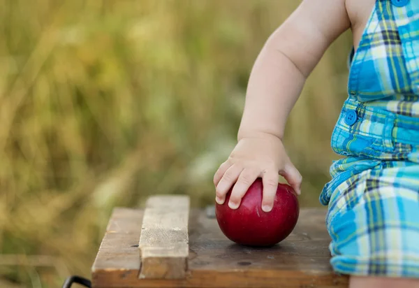Kid hospodářství jablko — Stock fotografie