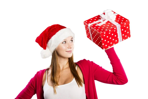 Hermosa mujer de Navidad con regalo — Foto de Stock