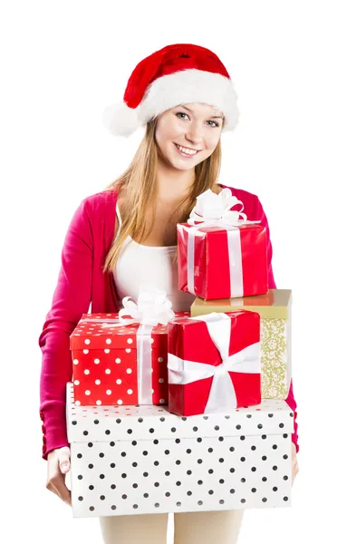 Hermosa mujer de Navidad con regalo — Foto de Stock