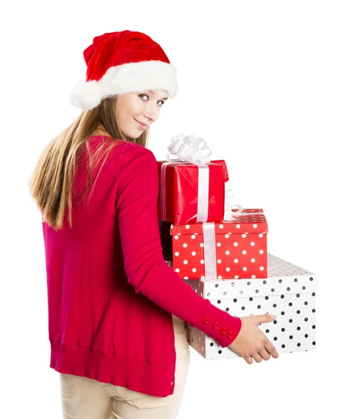 Bella donna di Natale con regalo — Foto Stock