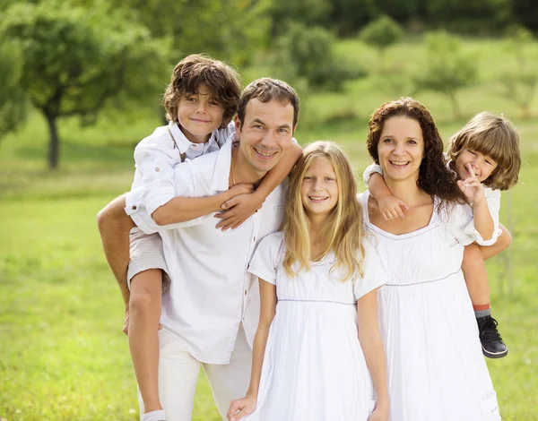 Familia grande se relaja en la naturaleza verde — Foto de Stock