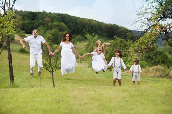 Большая семья отдыхает в зеленой природе — стоковое фото