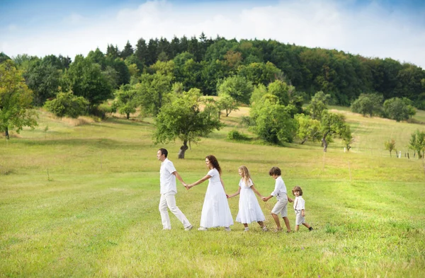 Big family is relaxing in green nature — Stock Photo, Image