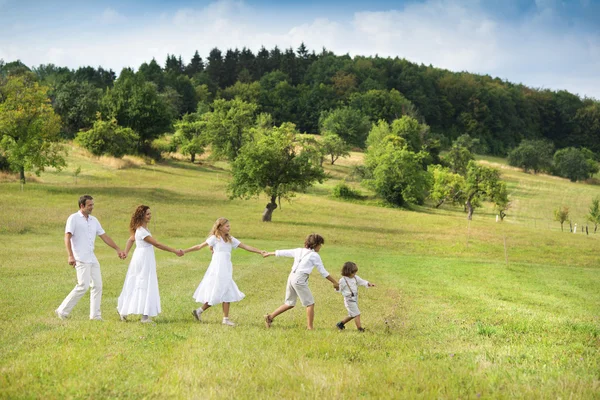 Grande famille se relaxe dans la nature verte — Photo