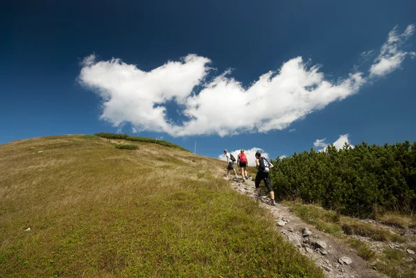 Caminhantes no topo das montanhas — Fotografia de Stock