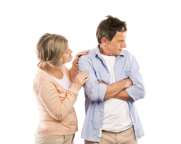 Wife tries to reconcile with husband — Stock Photo, Image