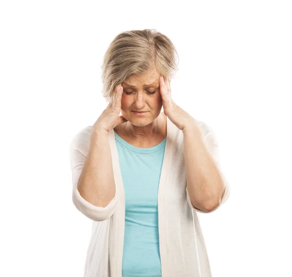 La mujer tiene dolor de cabeza — Foto de Stock