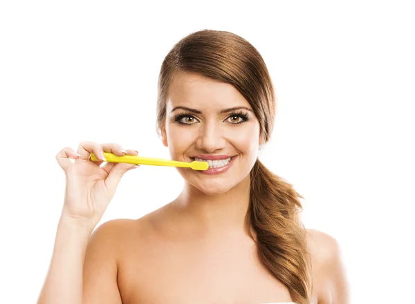 Femme avec brosse à dents — Photo