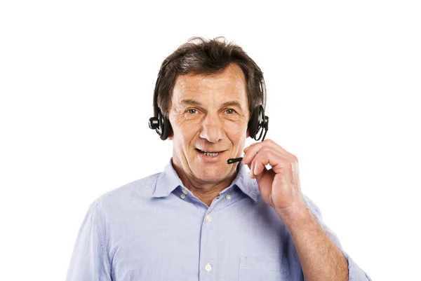 Senior man with headset — Stock Photo, Image
