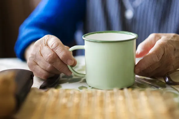 Old woman in the kitchen — Stock Photo, Image