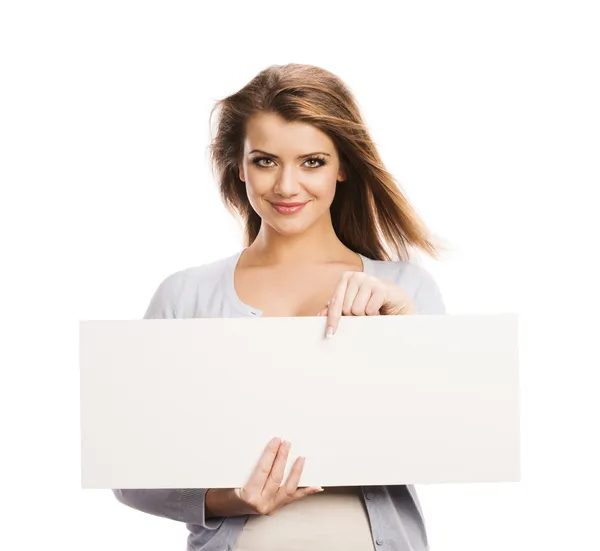 Woman with advertising banner — Stock Photo, Image