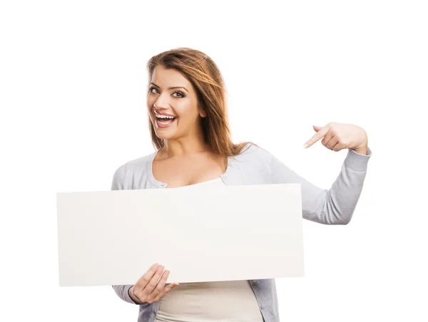 Woman with advertising banner — Stock Photo, Image