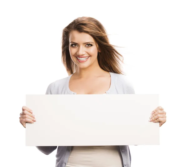 Woman with advertising banner — Stock Photo, Image