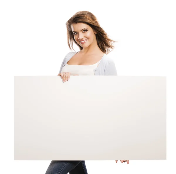 Mujer con banner publicitario —  Fotos de Stock